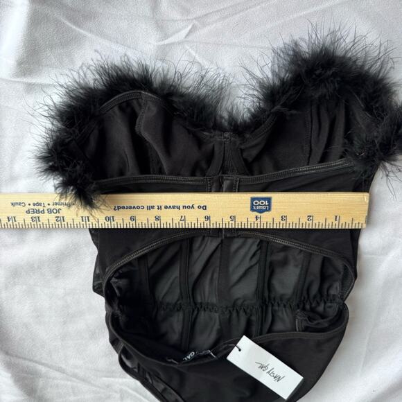 NEW Nasty Gal Satin Corset Bodysuit Feather Medium Cosplay Mesh Sheer Dark Angel - Picture 9 of 10